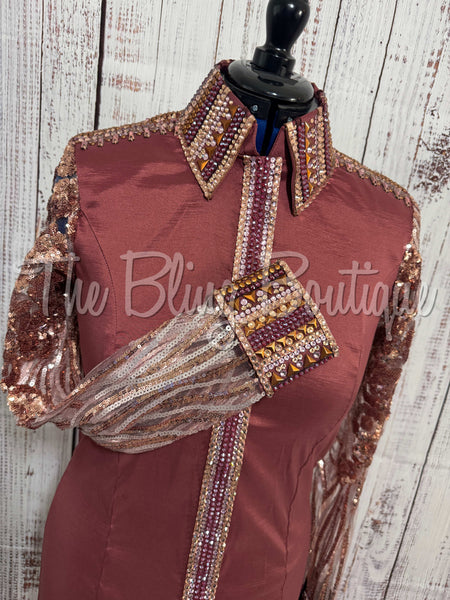 Mauve Rose & Rose Gold Day Shirt Set With Lace Sleeves (L)