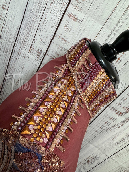 Mauve Rose & Rose Gold Day Shirt Set With Lace Sleeves (L)