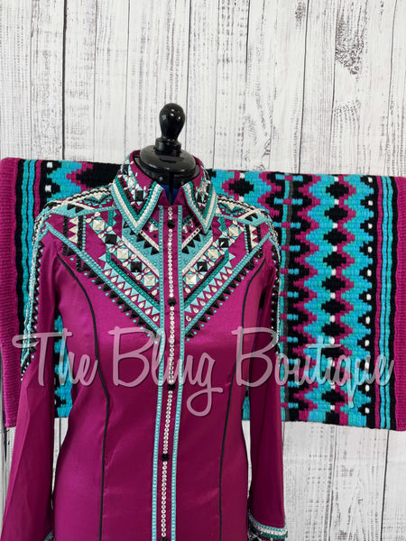 RE-ORDER Raspberry, Teal, Turquoise & Black Day Shirt Set (Choose Your Size)