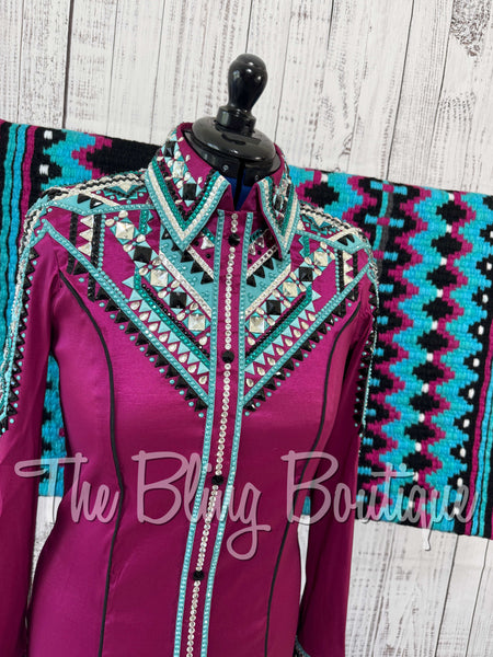 RE-ORDER Raspberry, Teal, Turquoise & Black Day Shirt Set (Choose Your Size)