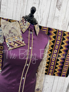 Aubergine & Tan Day Shirt Set With Lace Sleeves (L)