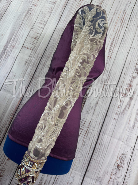 Aubergine & Tan Day Shirt Set With Lace Sleeves (L)