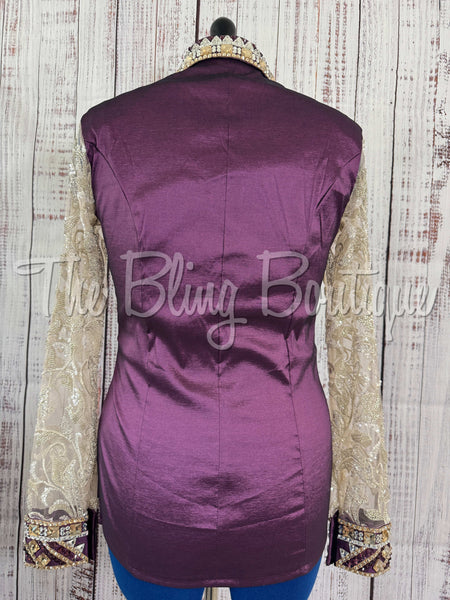 Aubergine & Tan Day Shirt Set With Lace Sleeves (L)