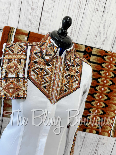 RE-ORDER White, Rust, Copper, Bronze, Tan & Black Day Shirt Set  (Choose Your Size)