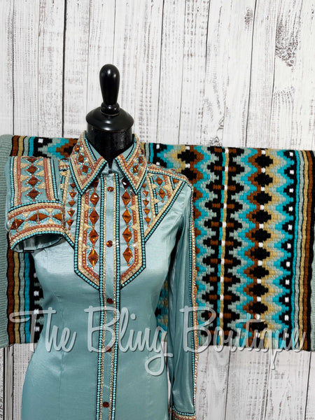 RE-ORDER Soft Mint, Teal, Copper, Tan & Black Day Shirt Set (Choose Your Size)
