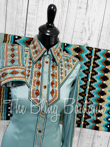 RE-ORDER Soft Mint, Teal, Copper, Tan & Black Day Shirt Set (Choose Your Size)