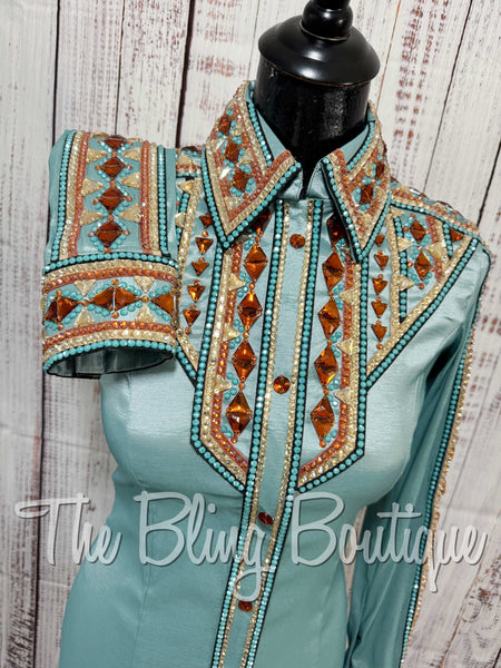 RE-ORDER Soft Mint, Teal, Copper, Tan & Black Day Shirt Set (Choose Your Size)
