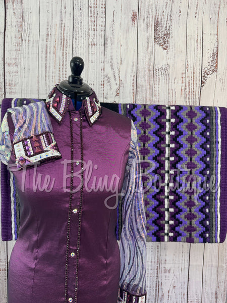 Plum & Purple Day Shirt Set With Lace Sleeves (L)
