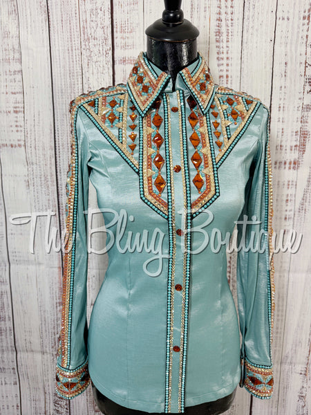 RE-ORDER Soft Mint, Teal, Copper, Tan & Black Day Shirt Set (Choose Your Size)