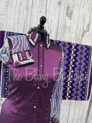 Plum & Purple Day Shirt Set With Lace Sleeves (L)