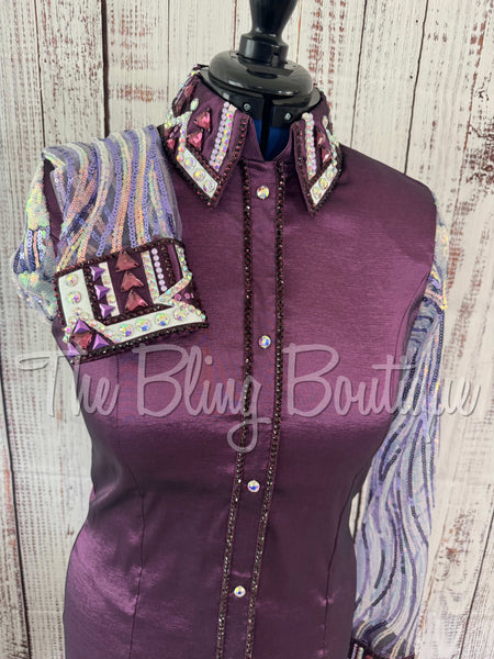 Plum & Purple Day Shirt Set With Lace Sleeves (L)