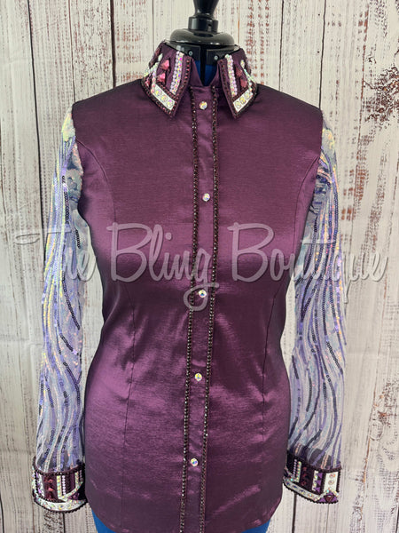 Plum & Purple Day Shirt Set With Lace Sleeves (L)