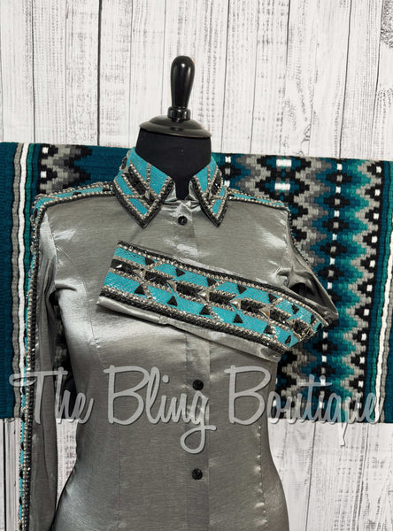 Gunmetal Grey, Teal & Black Day Shirt Set (XL)