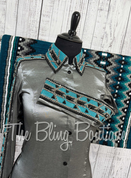 Gunmetal Grey, Teal & Black Day Shirt Set (XL)