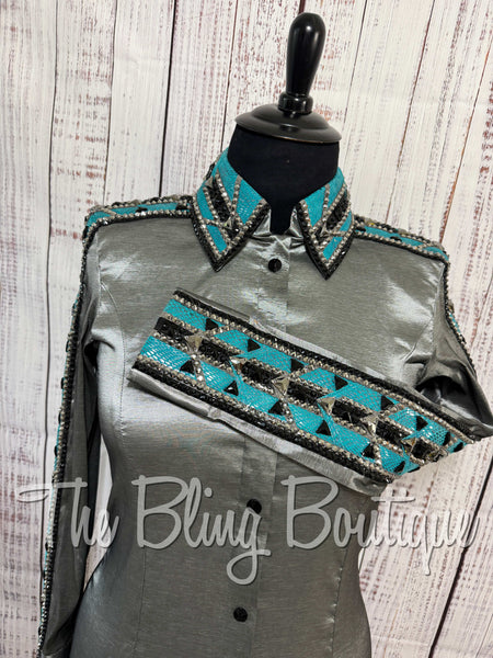 Gunmetal Grey, Teal & Black Day Shirt Set (XL)