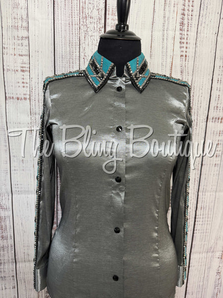 Gunmetal Grey, Teal & Black Day Shirt Set (XL)