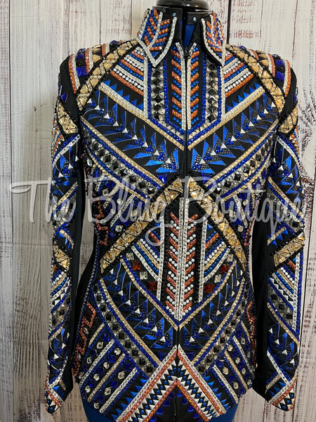 RE-ORDER Black, Royal Blue, Copper & Gold Showmanship Jacket (Choose Your Size)