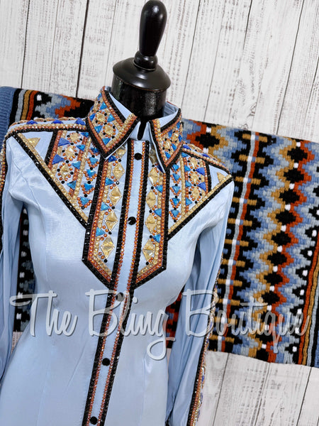 RE-ORDER Ice Blue, Cornflower Blue, Copper, Tan & Black Day Shirt Set (Choose Your Size)