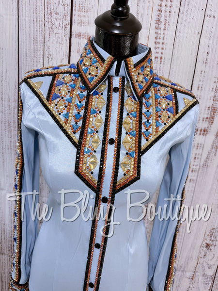RE-ORDER Ice Blue, Cornflower Blue, Copper, Tan & Black Day Shirt Set (Choose Your Size)
