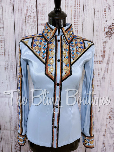 RE-ORDER Ice Blue, Cornflower Blue, Copper, Tan & Black Day Shirt Set (Choose Your Size)