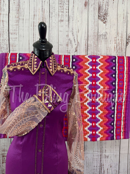 Berry & Peach Day Shirt Set With Sheer Lace Sleeves (S)
