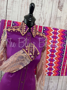 Berry & Peach Day Shirt Set With Sheer Lace Sleeves (S)