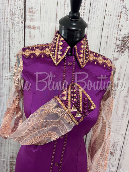 Berry & Peach Day Shirt Set With Sheer Lace Sleeves (S)