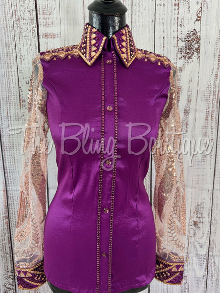 Berry & Peach Day Shirt Set With Sheer Lace Sleeves (S)