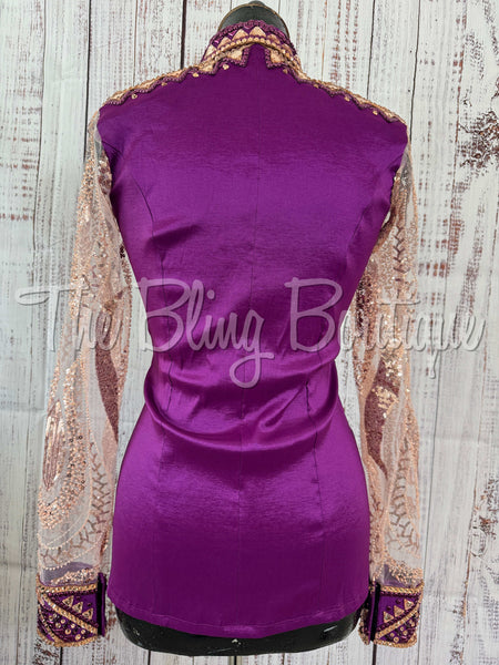 Berry & Peach Day Shirt Set With Sheer Lace Sleeves (S)