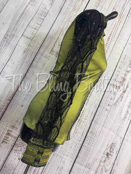 Olive Green & Black Day Shirt Set With Sheer Lace Sleeves (S)