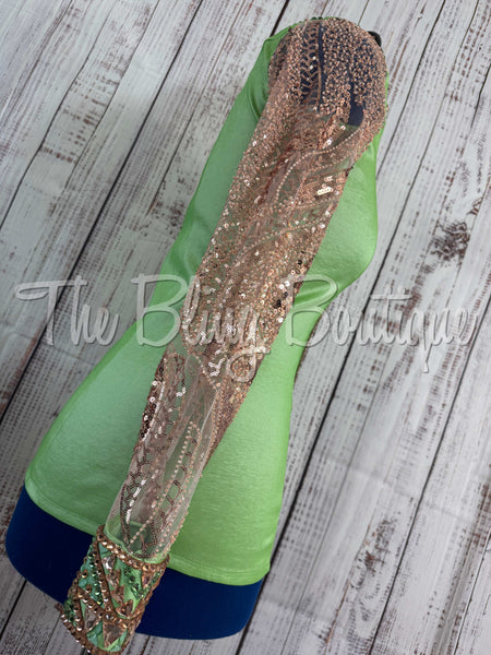 Green & Champagne Day Shirt Set With Lace Sleeves (M)