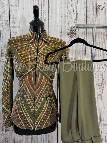 Olive Green & Copper Showmanship Jacket & Pants (XS/S)