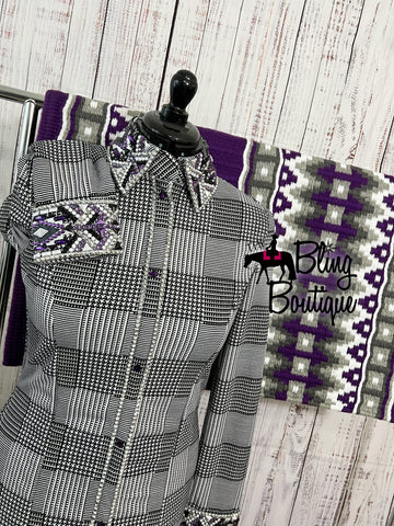 Houndstooth & Purple Day Shirt Set (L)