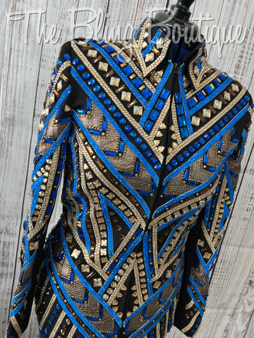 Black,  Royal Blue & Bronze Showmanship Jacket (L)