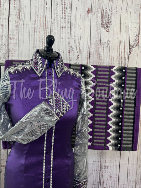 Purple & Grey Day Shirt Set With Lace Sleeves (M)