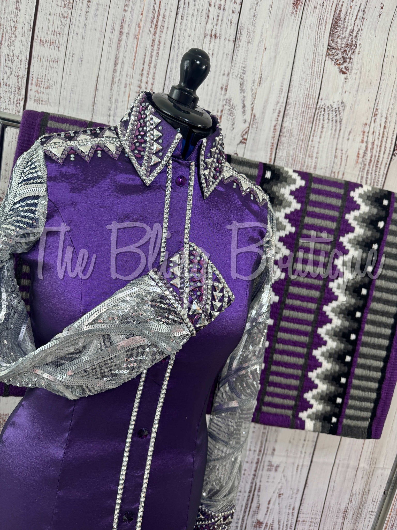 Purple & Grey Day Shirt Set With Lace Sleeves (M)