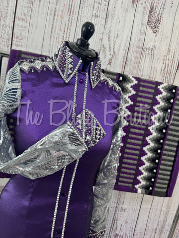 Purple & Grey Day Shirt Set With Lace Sleeves (M)