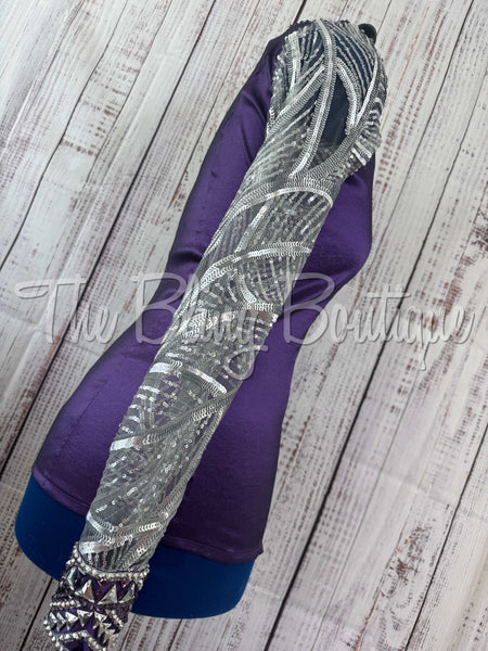 Purple & Grey Day Shirt Set With Lace Sleeves (M)