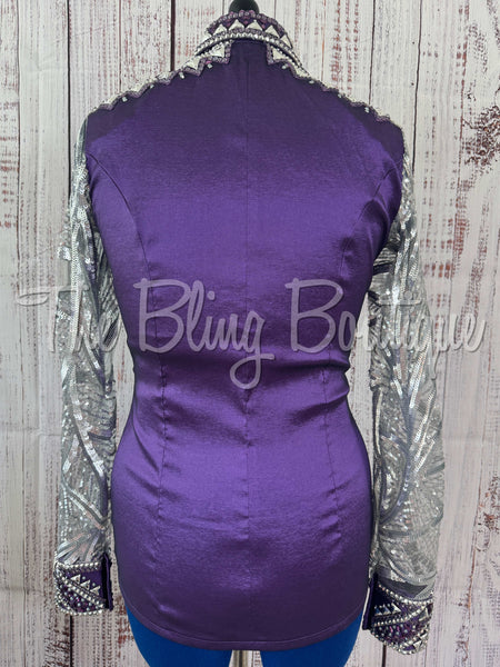 Purple & Grey Day Shirt Set With Lace Sleeves (M)
