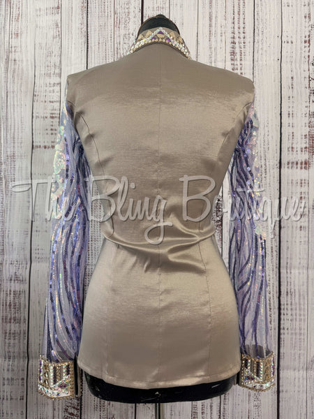Tan & Purple Day Shirt Set With Sheer Lace Sleeves (S)