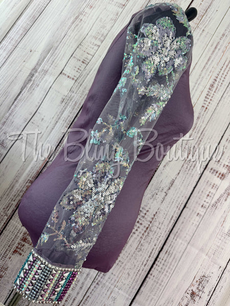 Lavender & Turquoise Day Shirt Set With Sheer Sleeves (XL)