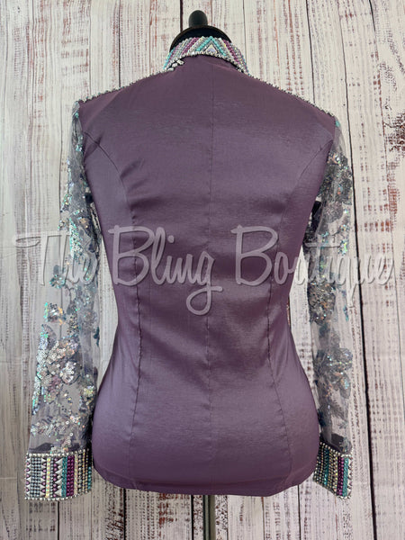 Lavender & Turquoise Day Shirt Set With Sheer Sleeves (XL)