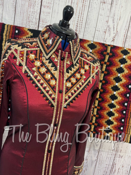 Burgundy, Tan, Copper & Black Day Shirt Set (Large)