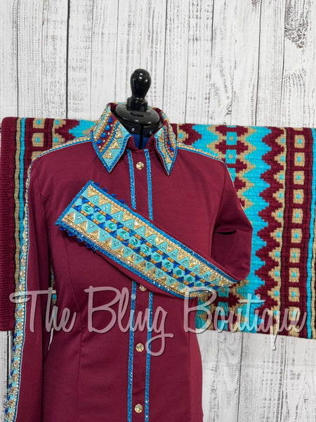 Wine, Turquoise & Tan Day Shirt Set (Large)