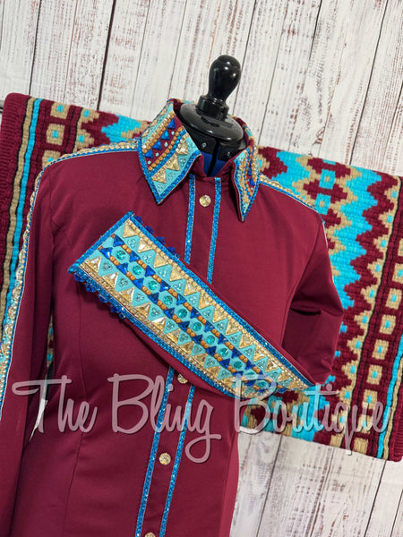 Wine, Turquoise & Tan Day Shirt Set (Large)