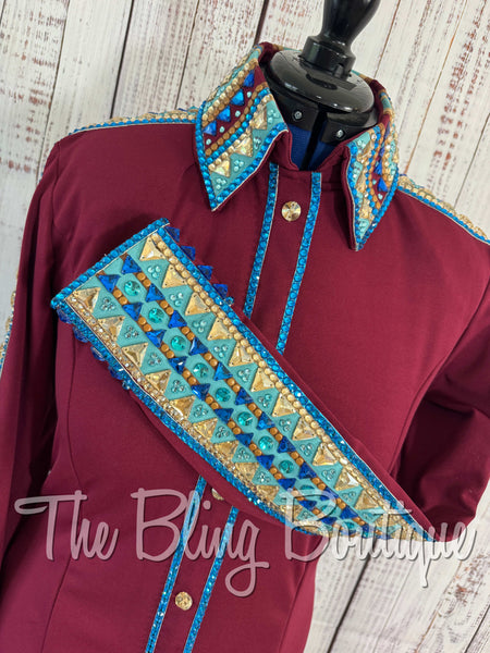 Wine, Turquoise & Tan Day Shirt Set (Large)