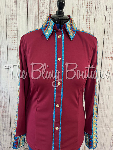 Wine, Turquoise & Tan Day Shirt Set (Large)
