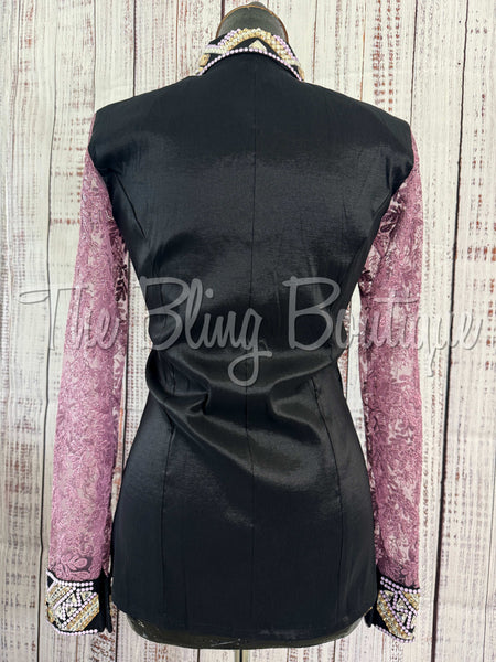 Black, Lavender & Tan Day Shirt Set With Lace Sleeves (M)