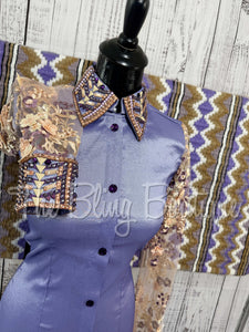 Lavender & Cream Day Shirt Set With Sheer Lace Sleeves (S)