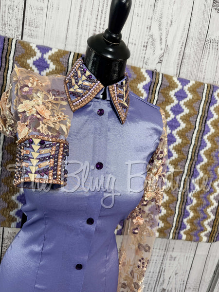 Lavender & Cream Day Shirt Set With Sheer Lace Sleeves (S)